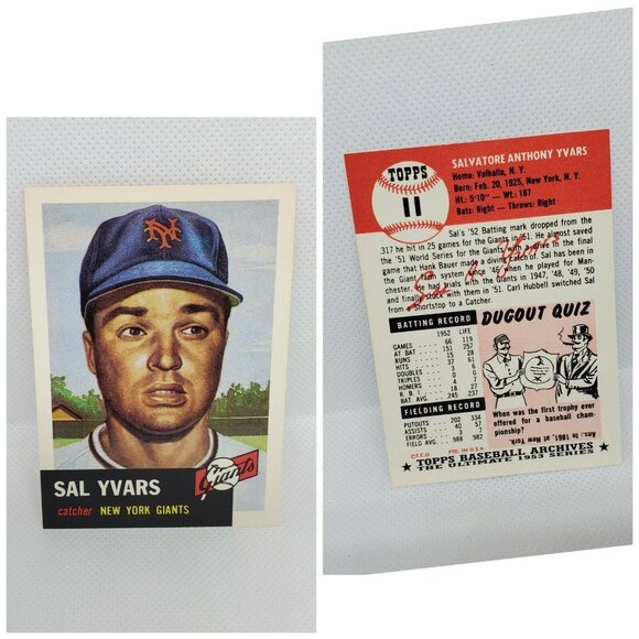 Vintage Sal Yvars 1953 Topps Archives Baseball Card #11 Reprint Collectible - Picture 2 of 5